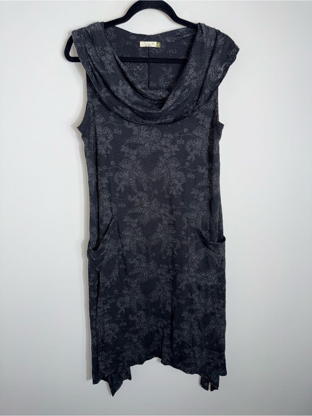 Chalet Made in USA Sleeveless Midi Dress-Burnout Gray Floral-Lagenlook-Small